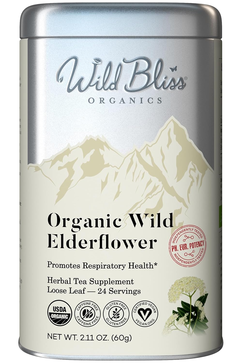 Wild Bliss Organic Elderflower Tea Immune and Respiratory Support Caffeine Free Loose Leaf 24 Servings - Image 2