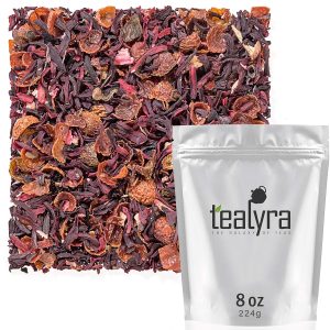 Tealyra Hibiscus and Rosehips Herbla Loose Leaf Tea Health Tonic Supports Healthy Blood Pressure Caffeine Free
