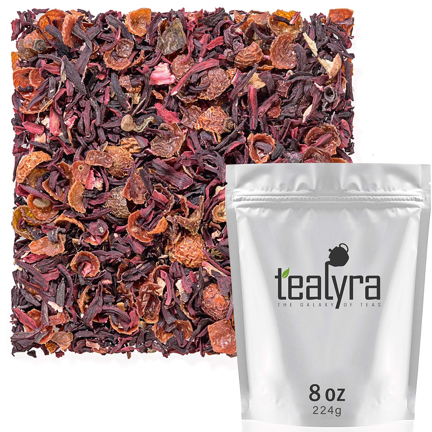 Tealyra Hibiscus and Rosehips Herbla Loose Leaf Tea Health Tonic Supports Healthy Blood Pressure Caffeine Free
