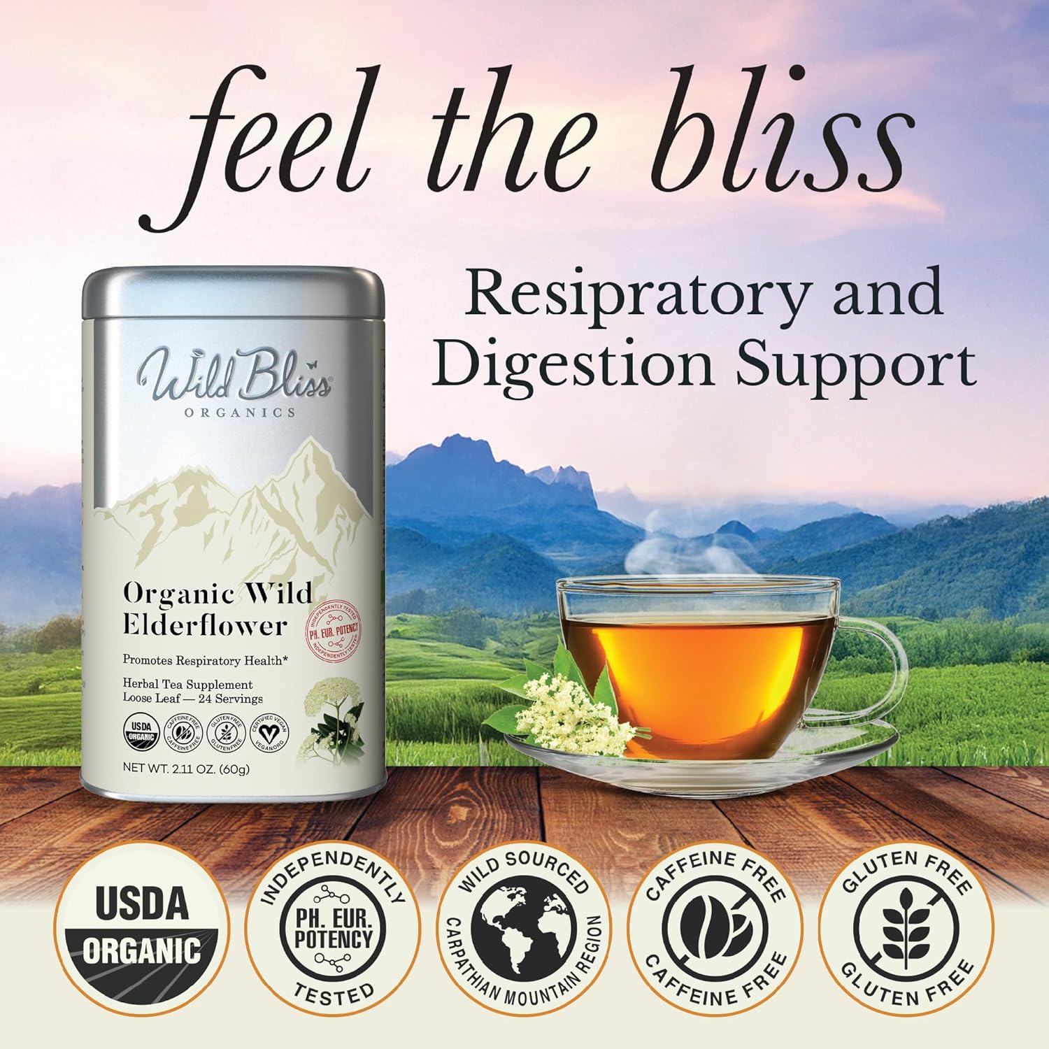 Wild Bliss Organic Elderflower Tea Immune and Respiratory Support Caffeine Free Loose Leaf 24 Servings - Image 3