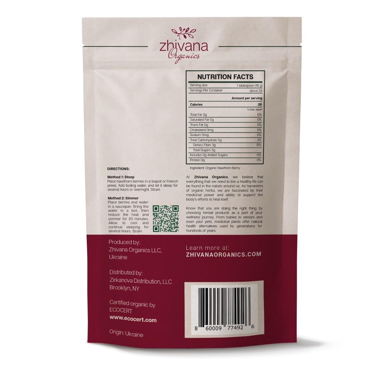Organic Hawthorn Berry Tea 16 oz. High Blood Pressure Heart Health Support Relaxation - Image 3