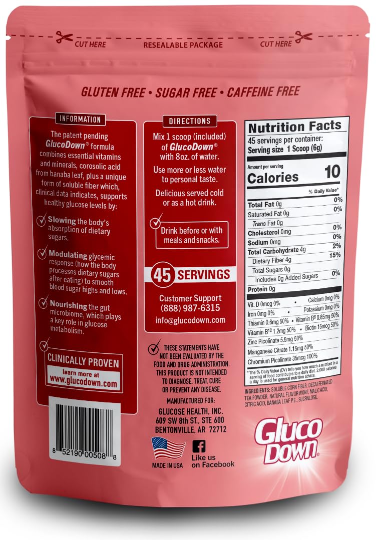 GLUCODOWN Delicious Raspberry Tea Mix Blood Sugar & Cholesterol 45 Servings - Image 3