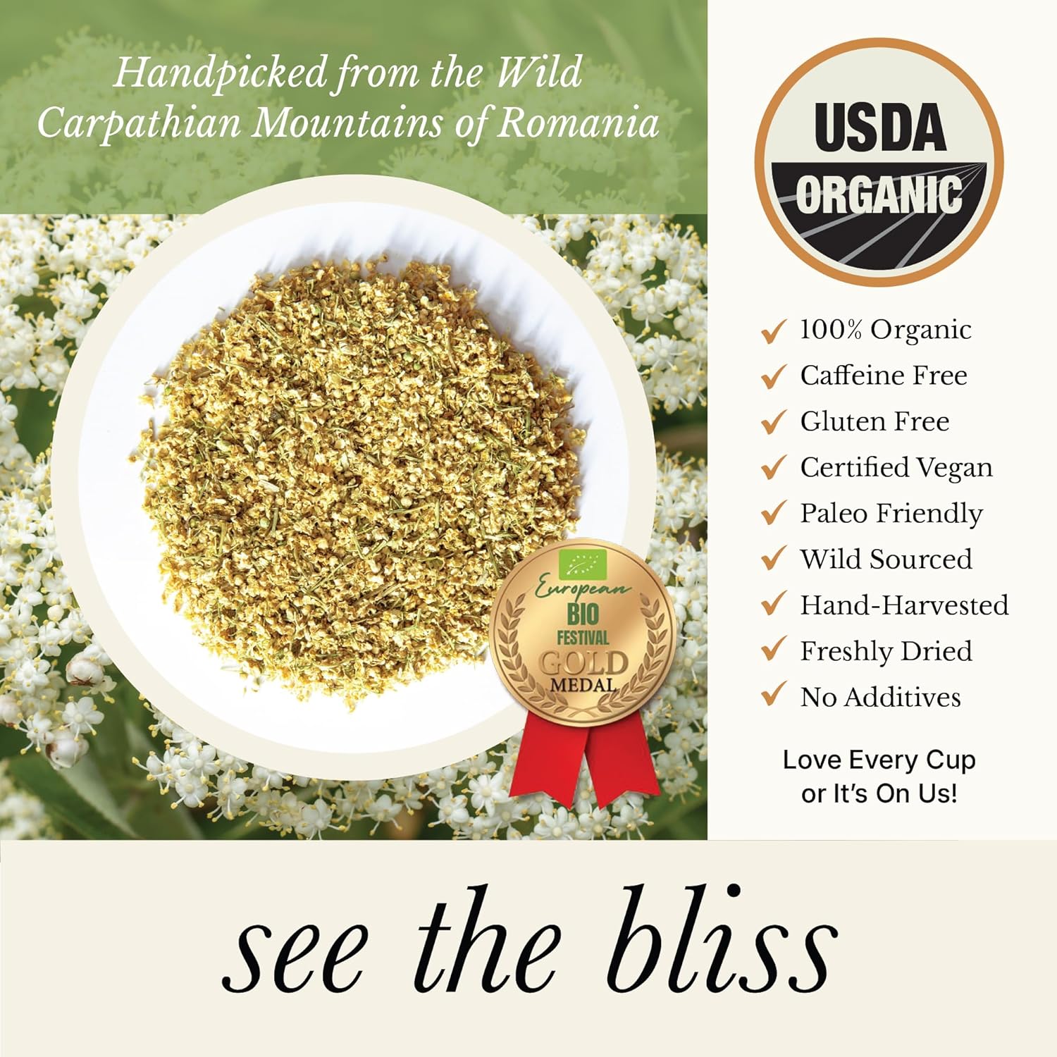 Wild Bliss Organic Elderflower Tea Immune and Respiratory Support Caffeine Free Loose Leaf 24 Servings - Image 4