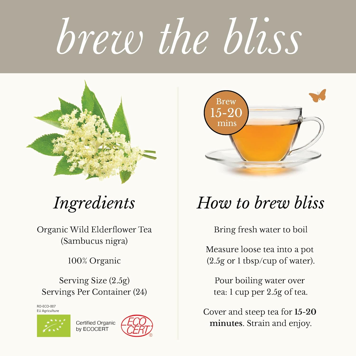 Wild Bliss Organic Elderflower Tea Immune and Respiratory Support Caffeine Free Loose Leaf 24 Servings - Image 5