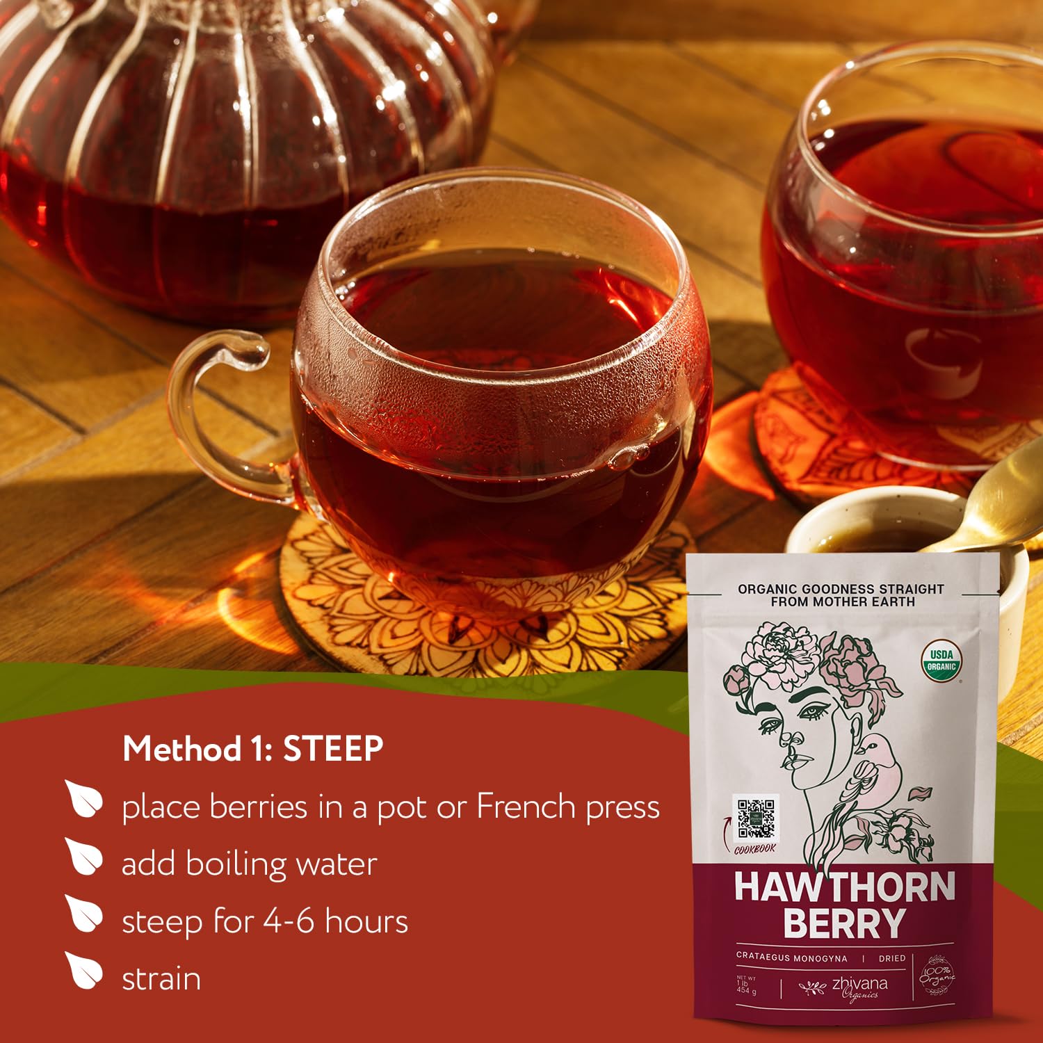 Organic Hawthorn Berry Tea 16 oz. High Blood Pressure Heart Health Support Relaxation - Image 5