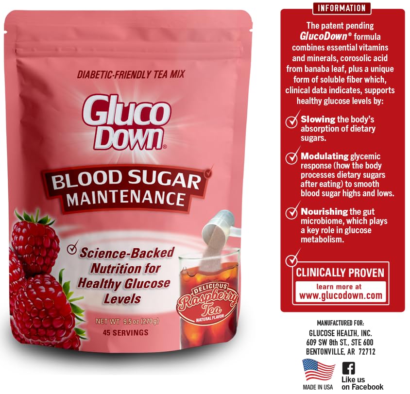GLUCODOWN Delicious Raspberry Tea Mix Blood Sugar & Cholesterol 45 Servings - Image 5
