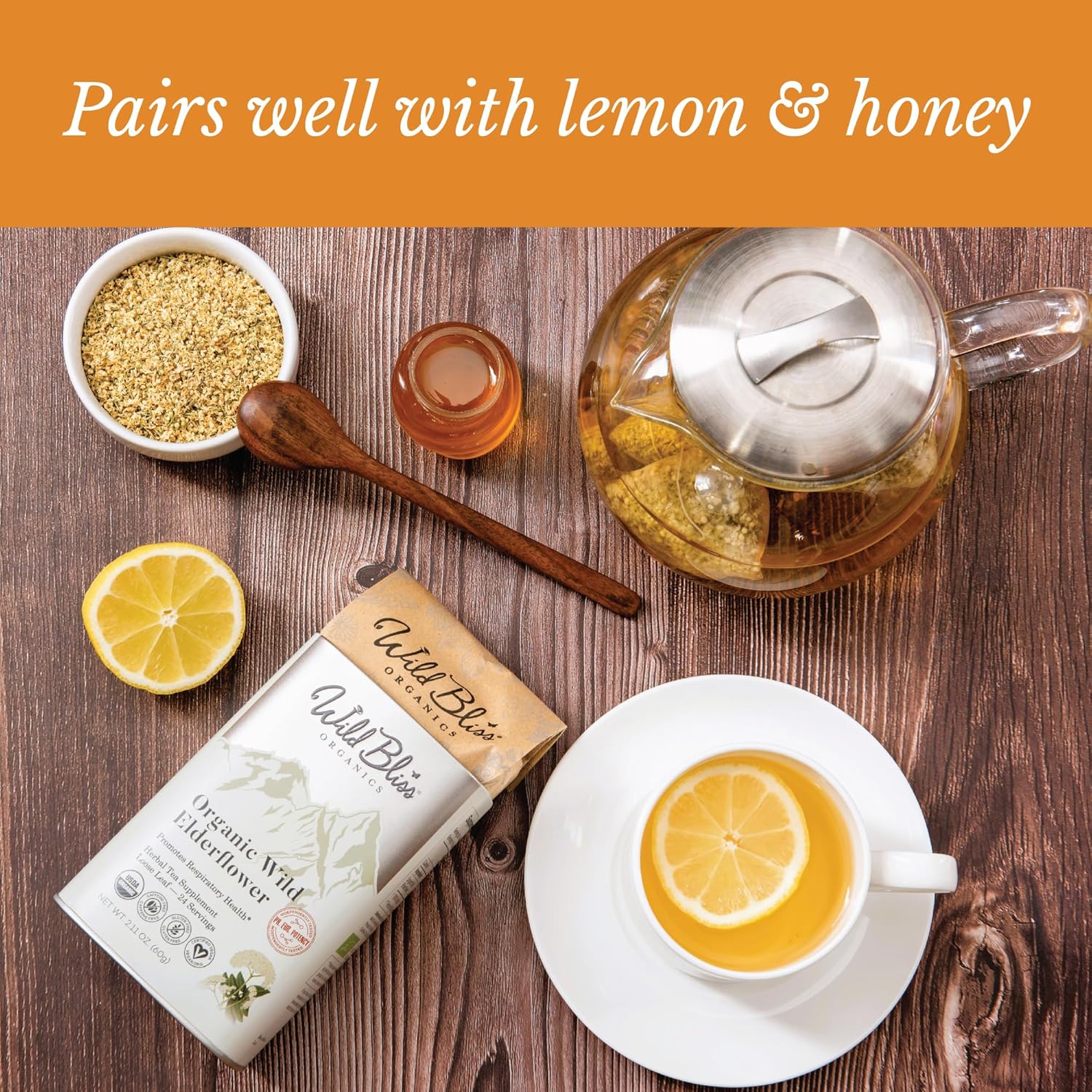 Wild Bliss Organic Elderflower Tea Immune and Respiratory Support Caffeine Free Loose Leaf 24 Servings - Image 6