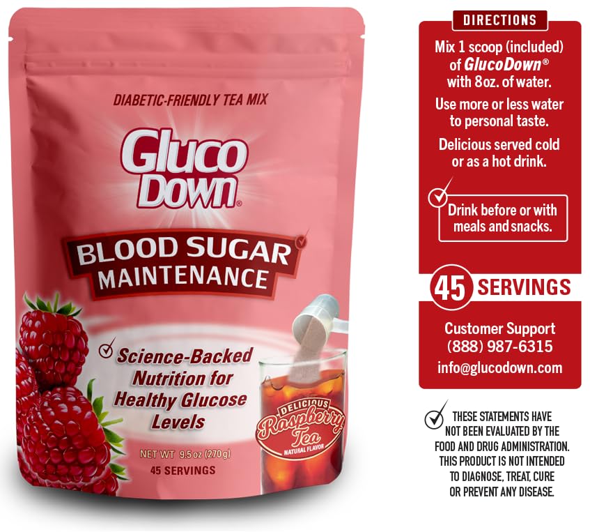 GLUCODOWN Delicious Raspberry Tea Mix Blood Sugar & Cholesterol 45 Servings - Image 6
