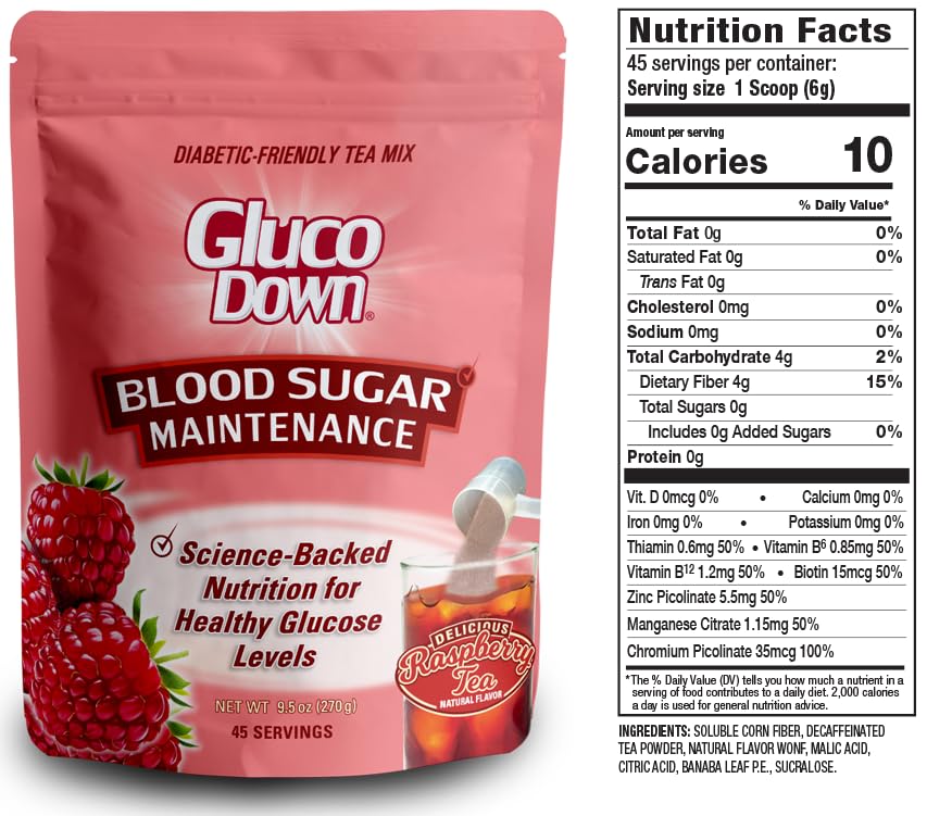GLUCODOWN Delicious Raspberry Tea Mix Blood Sugar & Cholesterol 45 Servings - Image 7
