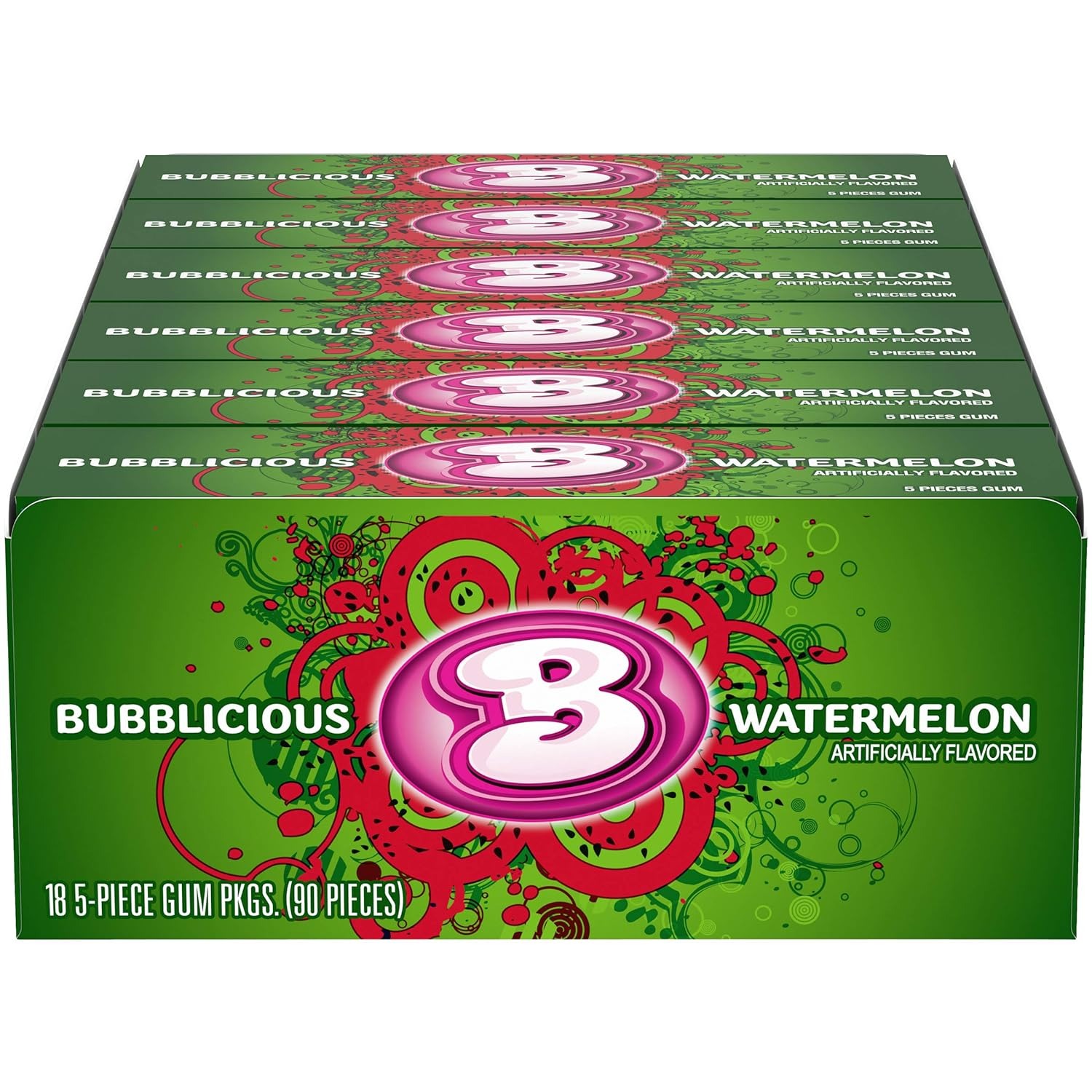 Bubblicious Watermelon Gum, 1.41 Oz Each, 18 Packs of 5 Pieces (90 Total Pieces) - Image 2