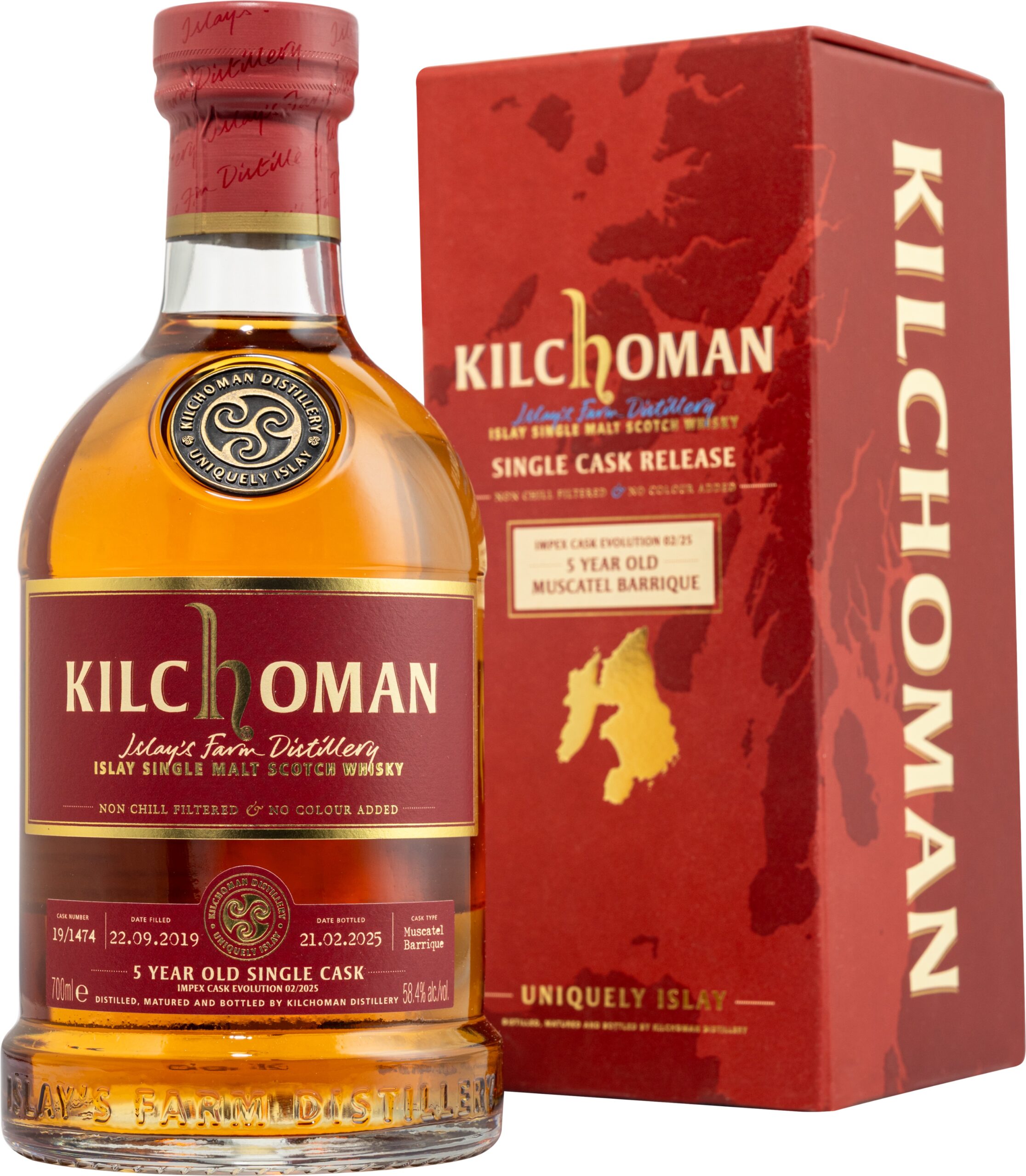 Kilchoman Single Cask Release – ImpEx Cask Evolution – 02/2025 – 5 Year Old Muscatel Barrique Cask 19/1474 (58.4% abv)
