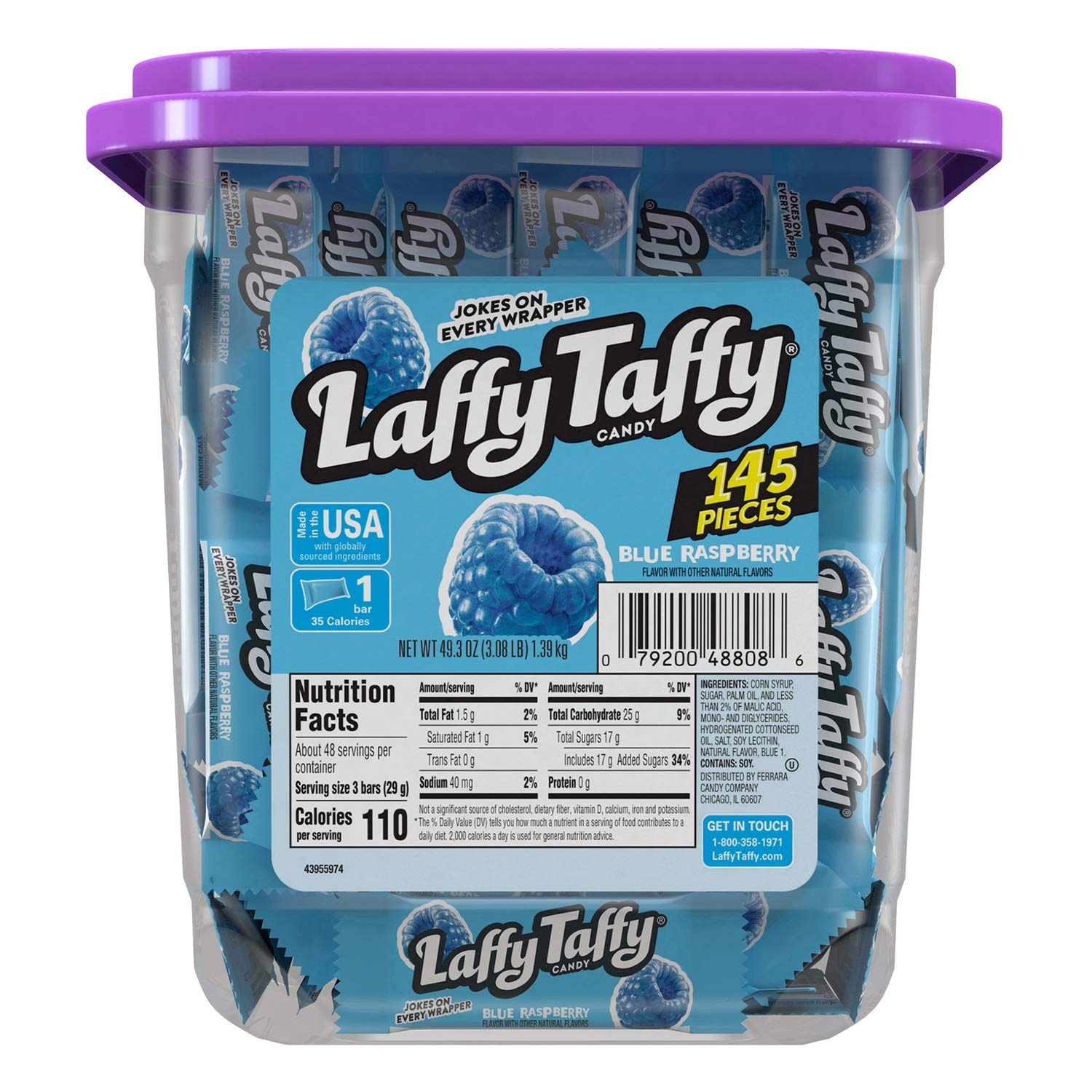 Laffy Taffy Candy Jar, Blue Raspberry Flavor, 0.43 Oz each, 1 Pack of 145 Pieces - Image 2