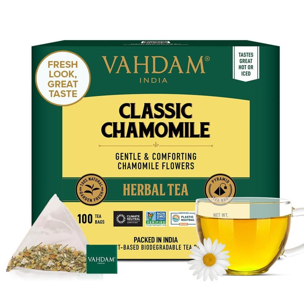 VAHDAM Chamomile Herbal Tea 100 Pyramid Tea Bags Caffeine Free Made With Natural Chamomile Flowers - Image 2