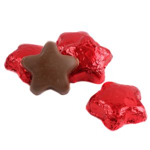 Madelaine Milk Chocolate Foil Mini Red Stars 1.5″ 5lb Copy