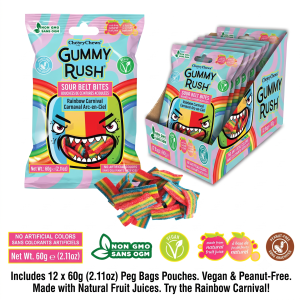 Gummy Rush Mini Sour Belt Bites Rainbow Carnival 2.11oz 12ct Tray
