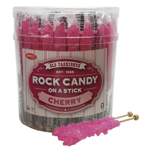 Espeez Pink Cherry Rock Candy On a Stick Jar 36 ct 6.5 “