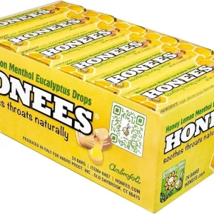 Honees Honey Lemon Menthol Eucalyptus Drops, with Real Honey-Natural Sore Throat -24 BARS
