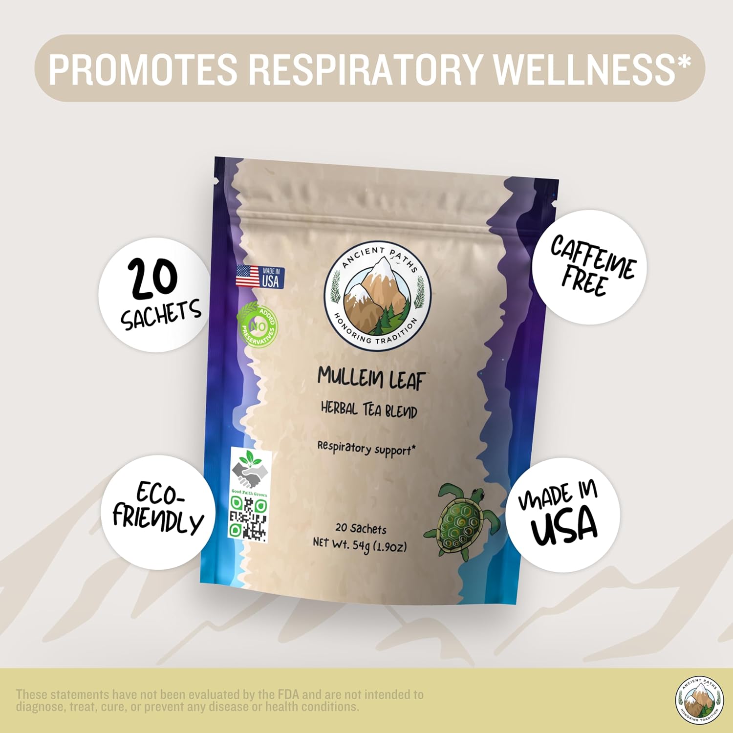 Ancient Paths Mullein Herbal Tea Blend Respiratory Support & Immunity Caffeine Free 20 Sachets - Image 3